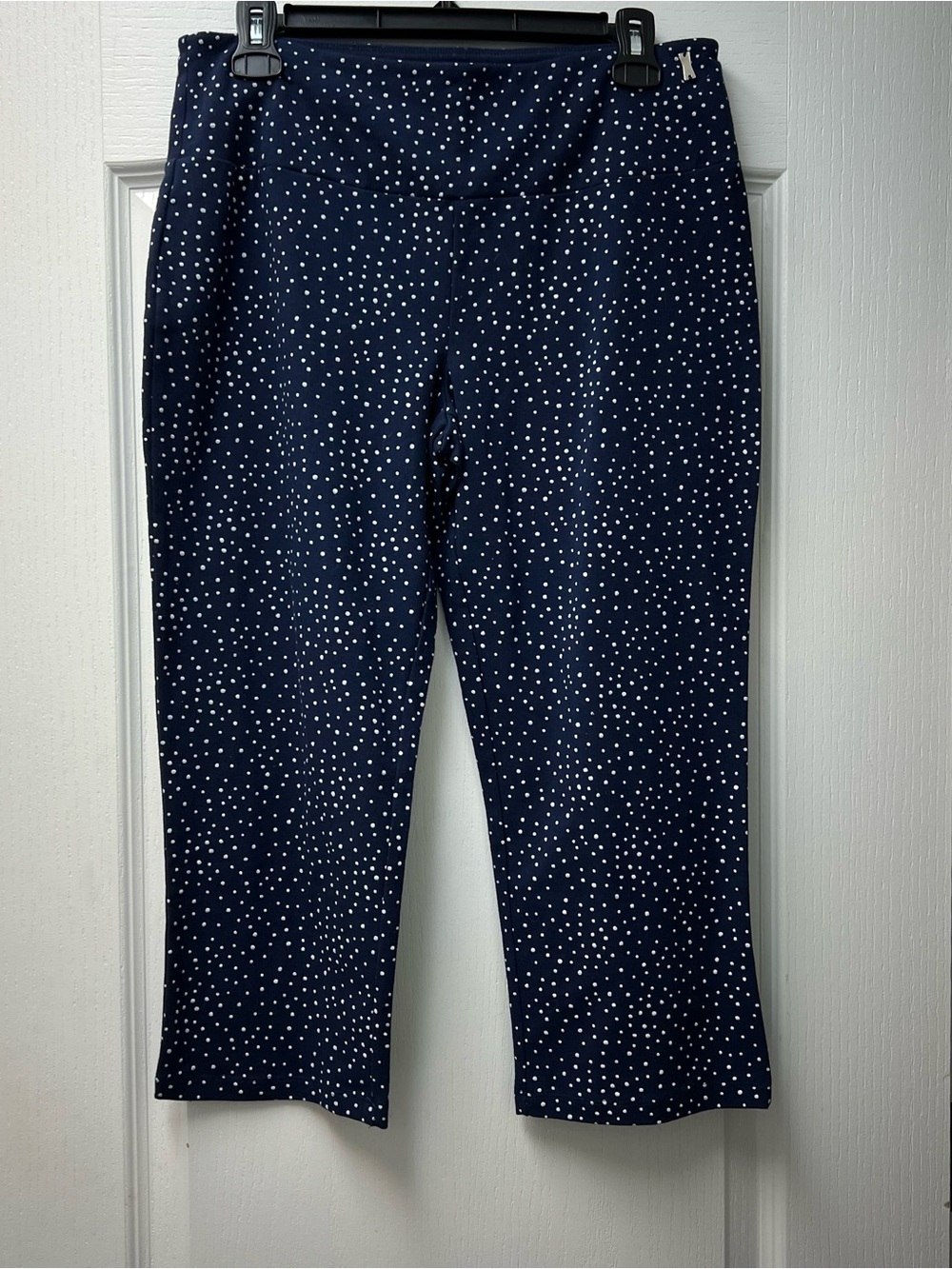 Teezher Pull On Blue Raised Dot Reinforced Waistband Stretch Cropped Pants Sz L